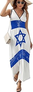 Retro Retro Israel Flag Women's Dresses Sleeveless V-Neck Long Maxi Dress Casual Sundress Beach Dress - Buy now