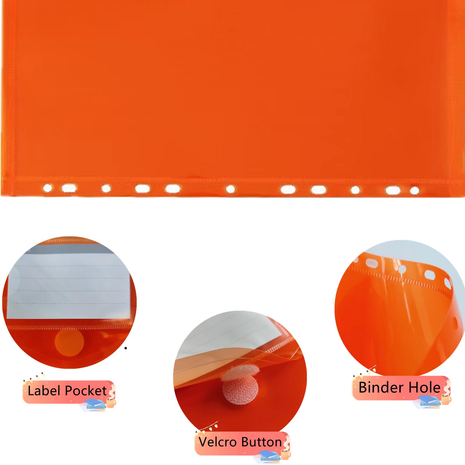 A4 Plastic File Folder Clear Document Folders 12x9.4In Sheet Protectors for 11 Ring Binder Office Supplies Transparent Document Bag Paper Holder(30Pcs Orange) - Image 3