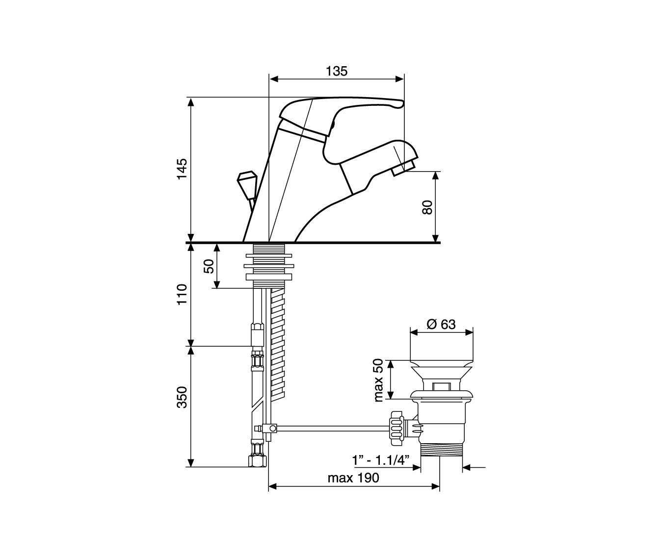 emmevi Miscelatore lavabo doccetta Estraibile Scarico Automatico Serie Ambra Cromato 9096 Made in Italy