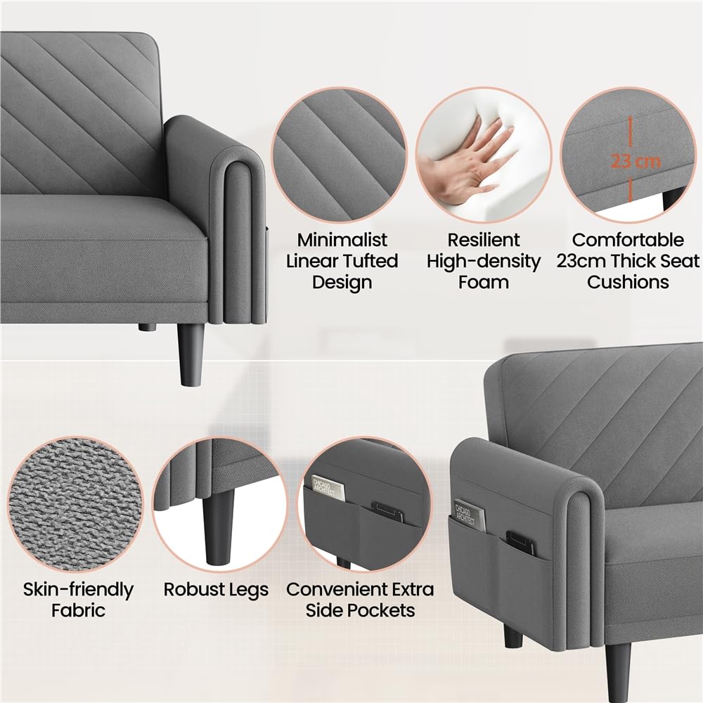 Yaheetech Sofa Cama 2 Plazas Plegable Tapizada de Tela Sofá Cama Plegable Salon Respaldo Ajustable 176X 98 cm Capacidad MAX Carga de 350 KG