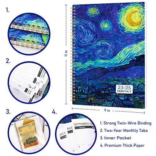 2023-2025 Monthly Planner/Calendar - Two Years Monthly Planner 2023-2025, July 2023 - June 2025, 9" × 11", 24 Months Planner, Monthly Tabs & Holidays & Note Pages & Double-Side Pocket &Twin-Wire Binding #TOP3