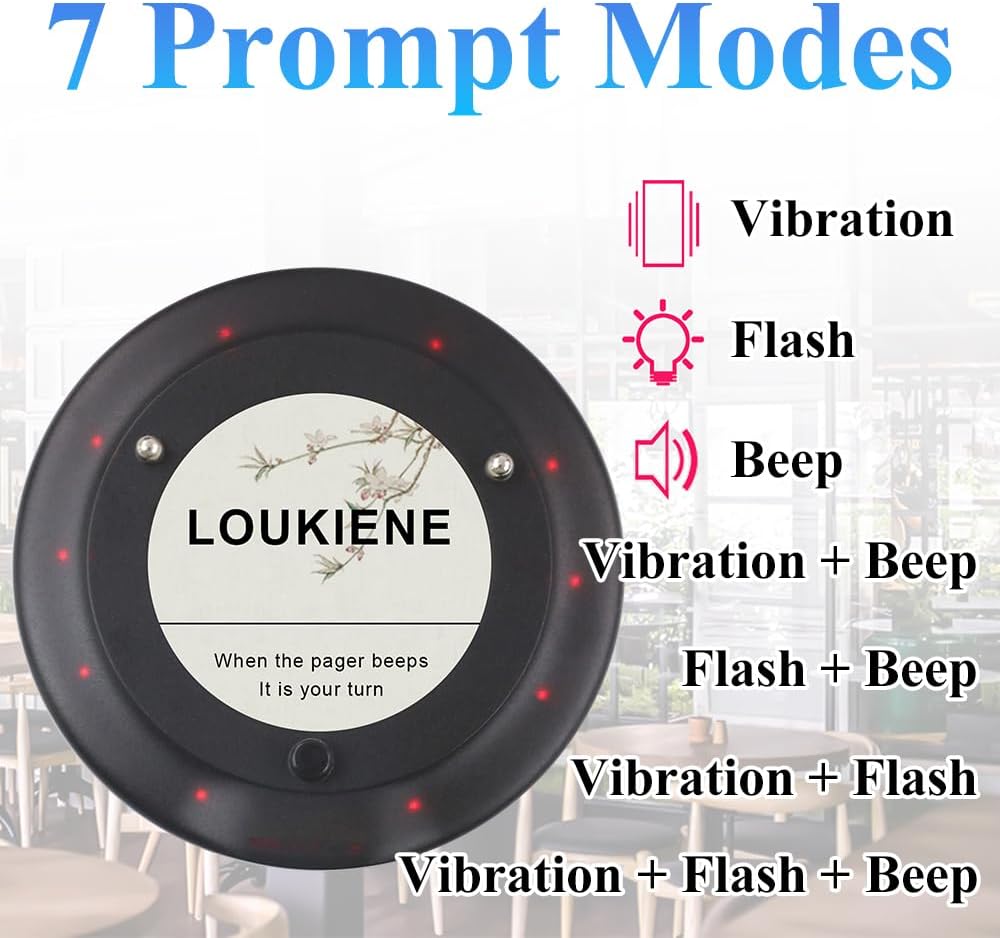 Restaurant Pager System, 20 Wireless Coaster Beeper Guest Customer Queue Pagers for Food Truck Church Nursery Clinic Coffee Shop Restaurants Bar with Vibration Flash Buzzer