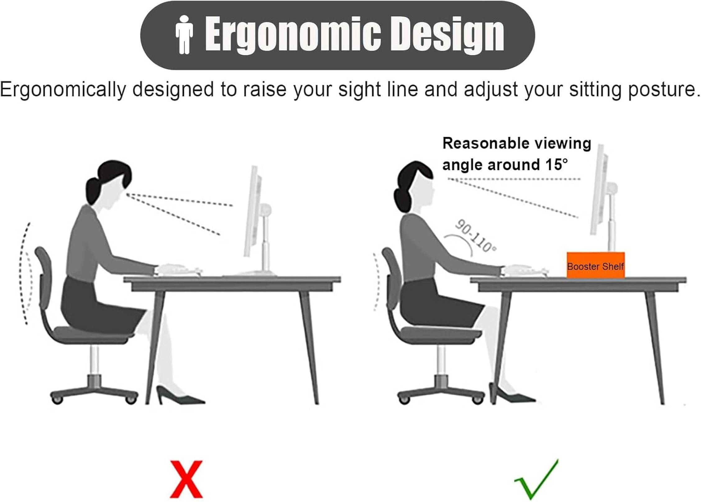 Supporto per monitor angolare, supporto per computer resistente a 2 livelli, ripiano angolare per monitor in legno massello con spazio di archiviazione, supporto per laptop da scrivania triangolare