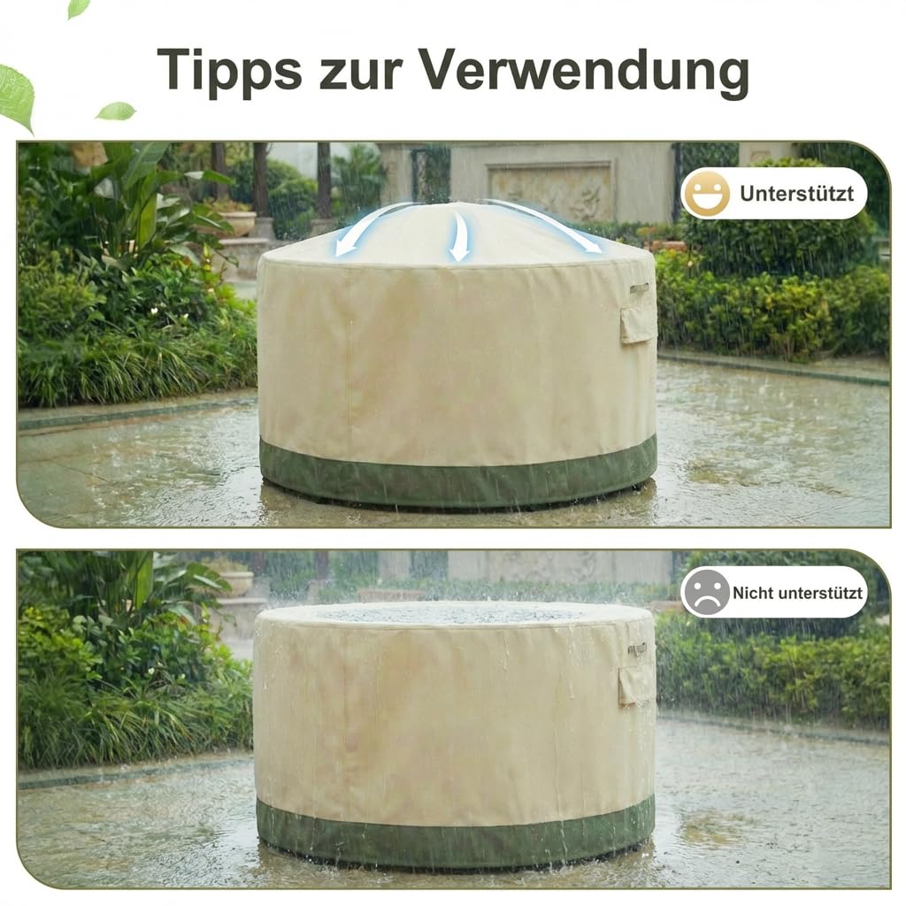 COWVIE Runde Möbelabdeckung für Terrassen-Essgarnitur für Tisch und Stühle im Freien, 600D wasserdichte und UV-beständige Stoffabdeckung für Terrassenmöbel mit Stauraum und Belüftungsöffnung