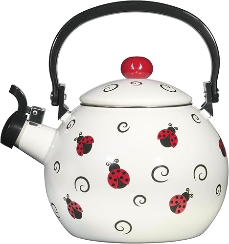 Hervidor de té silbante para estufa, decoración de mariquita, esmalte en tetera de acero, supreme Housewares, teteras de cocina con lindos animales,