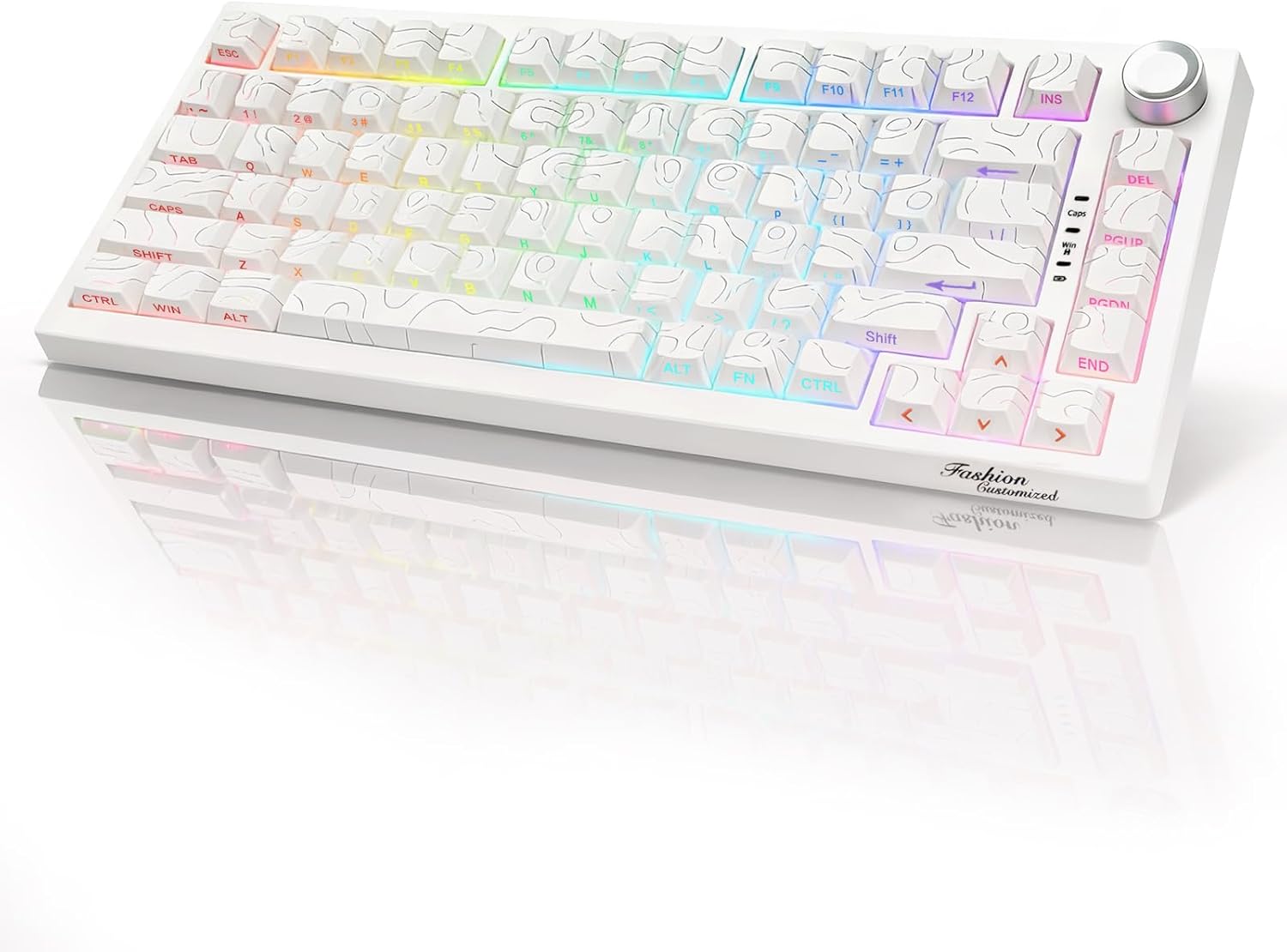 DstoPar Wireless Mechanical Keyboard,75% Hot Swappable Gaming Keyboard with Multifunction knob,Side Printed PBT Keycaps,Bluetooth5.0/Type-C/2.4G,8000mAh K81 Mechanical Keyboard(Camouflage White