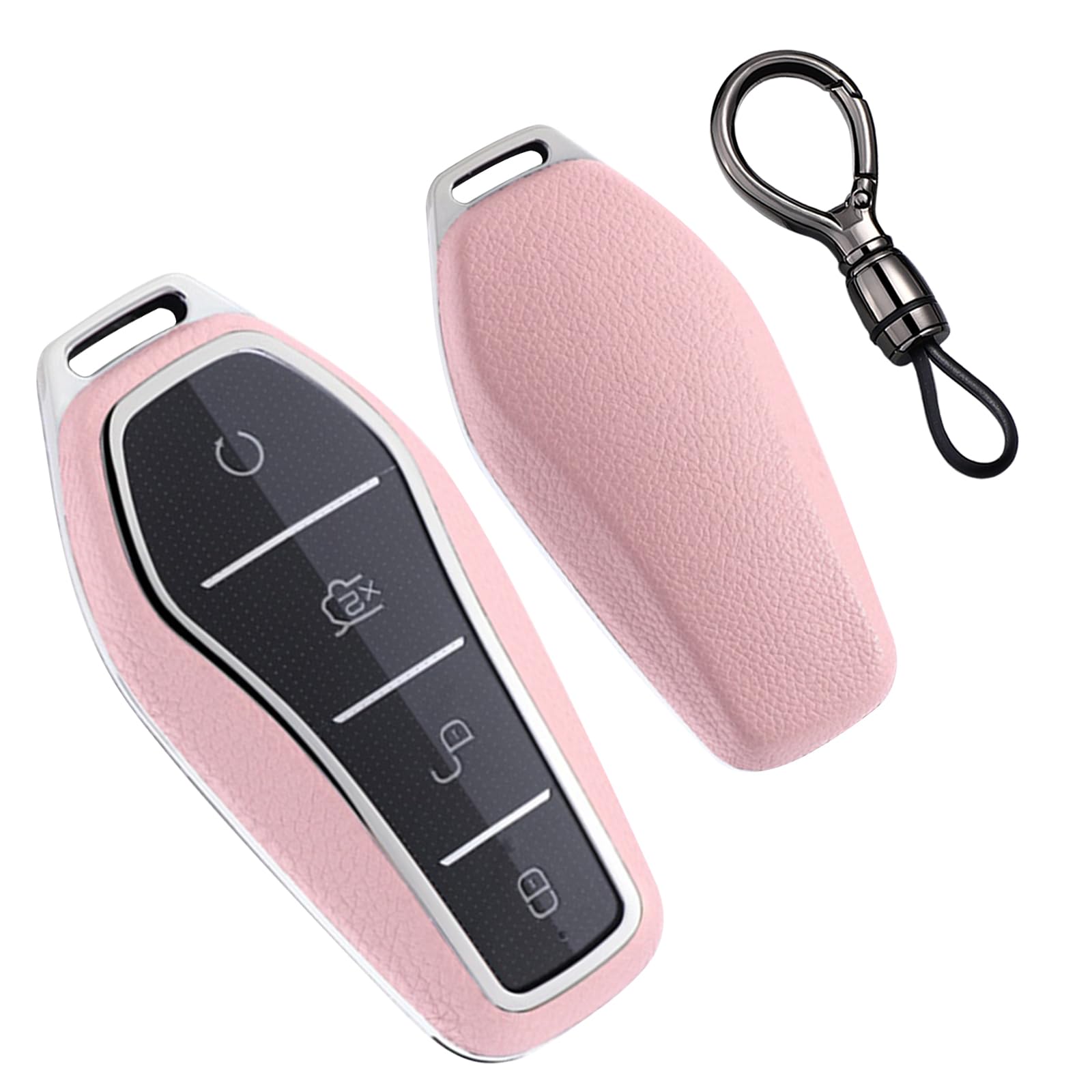 4 Buttons Smart Key Fob Cover with Keychain Fit for BYD Remote Key Shell Case Compatible with BYD Han Ev Tang Dm Qin PLUS Song Pro/MAX Yuan ATTO 3 Dolphin Key Holder Key Sleeve-B Pink
