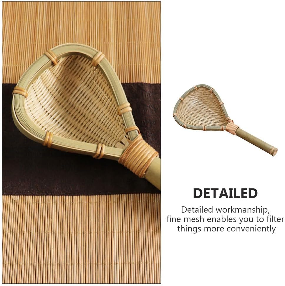 Bamboo Woven Colander with Handle 12.99 X 5.51 X 3.14 in Noodle Strainer Spoon Fine Mesh Food Strainer for Vegetables Fried Foods Hot Pot Home Cooking