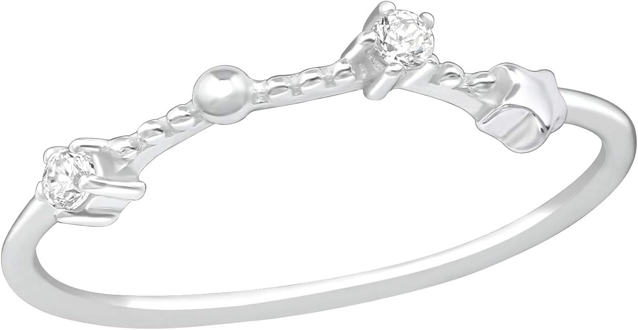 925 Sterling Silver CZ Crystal Zodiac Sign Constellation Ring