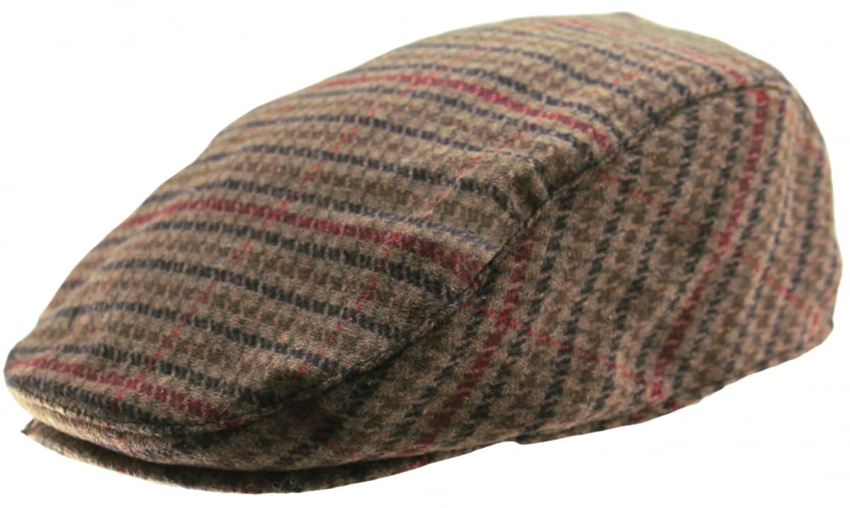 Tom Franks Wool Blend Mens Checked Flat Cap in Brown, Size: Medium-Large