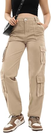 Womens Cargo Pants High Waisted Baggy Cargo Jeans Straight Leg Y2K Streetwear Trousers 8 Pockets for Women