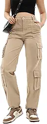 Calça cargo feminina cintura alta folgada calça cargo perna reta Y2K Streetwear 8 bolsos para mulheres