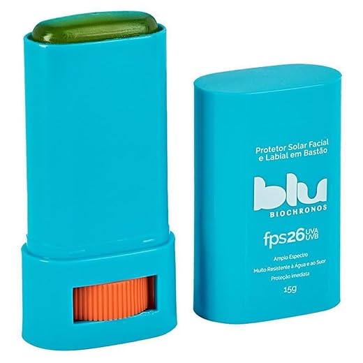 Protetor Solar Facial Vegano Blu Biocronos 40FPS Bastão Incolor 15g Ideal para Surf Esportes Aquáticos e Proteção no Dia a Dia