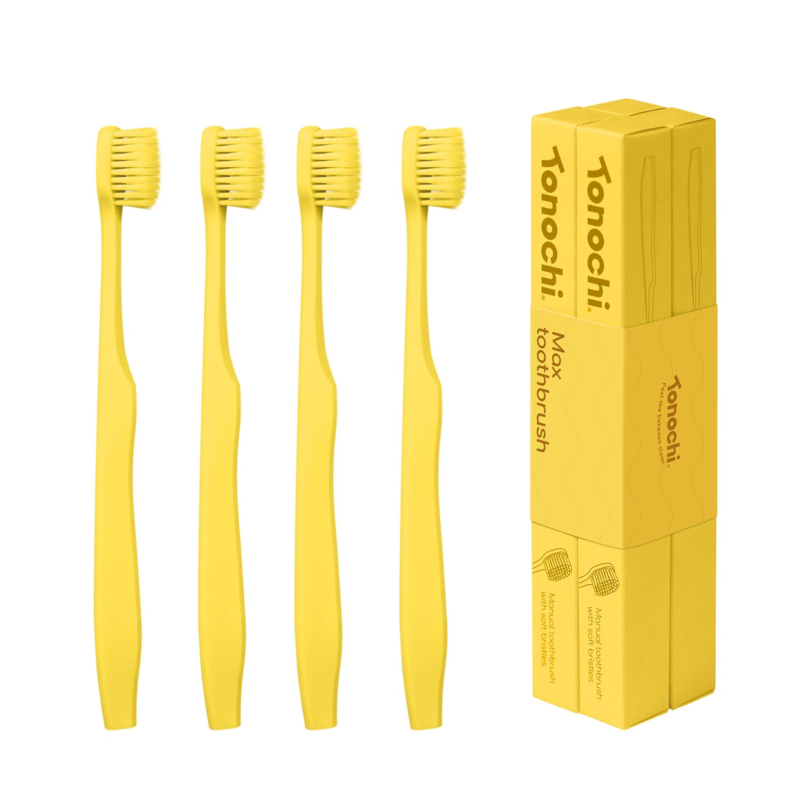 Extra Soft Bristle Toothbrushes for Adults, 4-Pack, Yellow