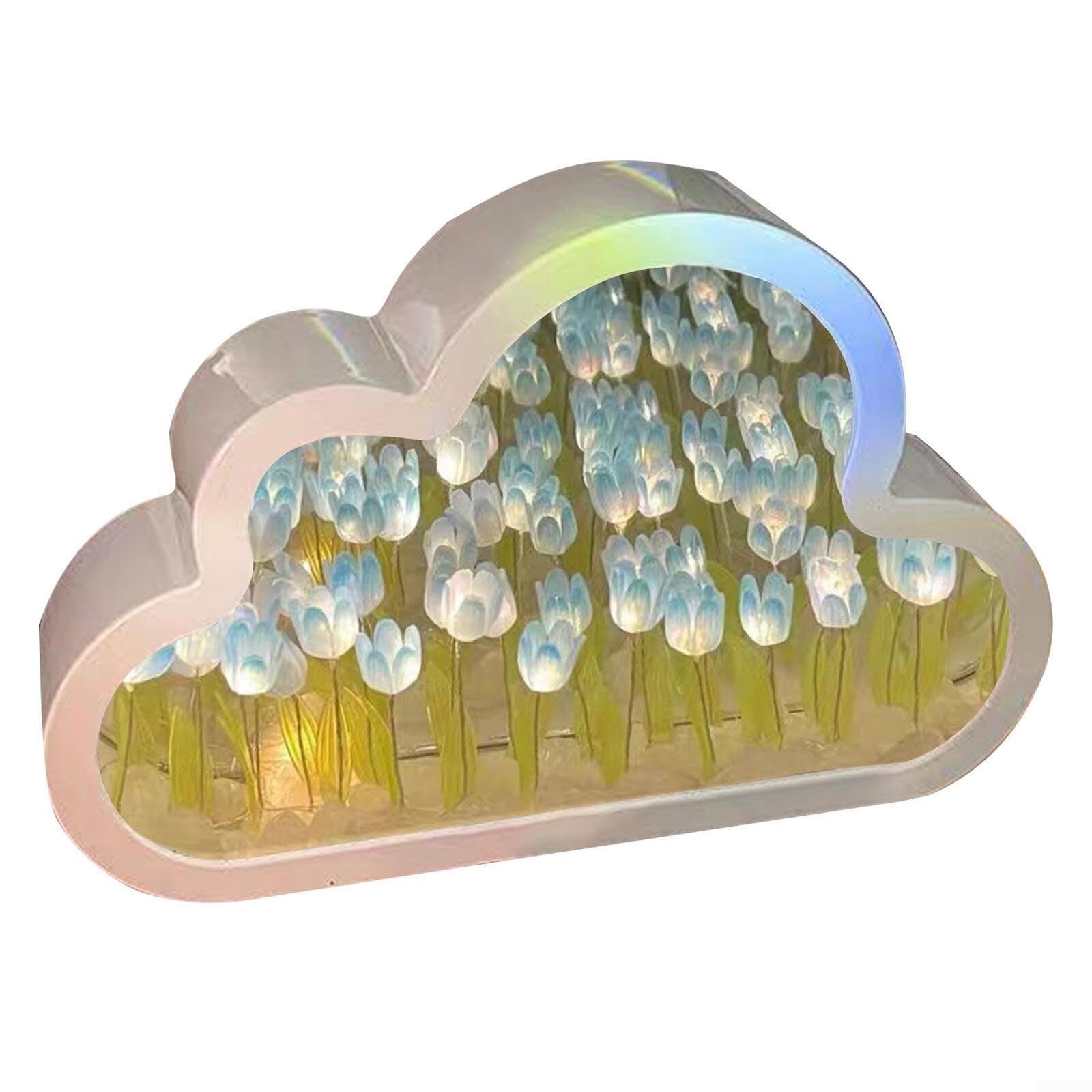 DIY Tulip Night Light, Cloud Tulip Mirror Lamp, LED Lamp Bedroom Decor Decoration Ornaments for Friends,Birthday, Anniversary, Mother's Day(Blue)