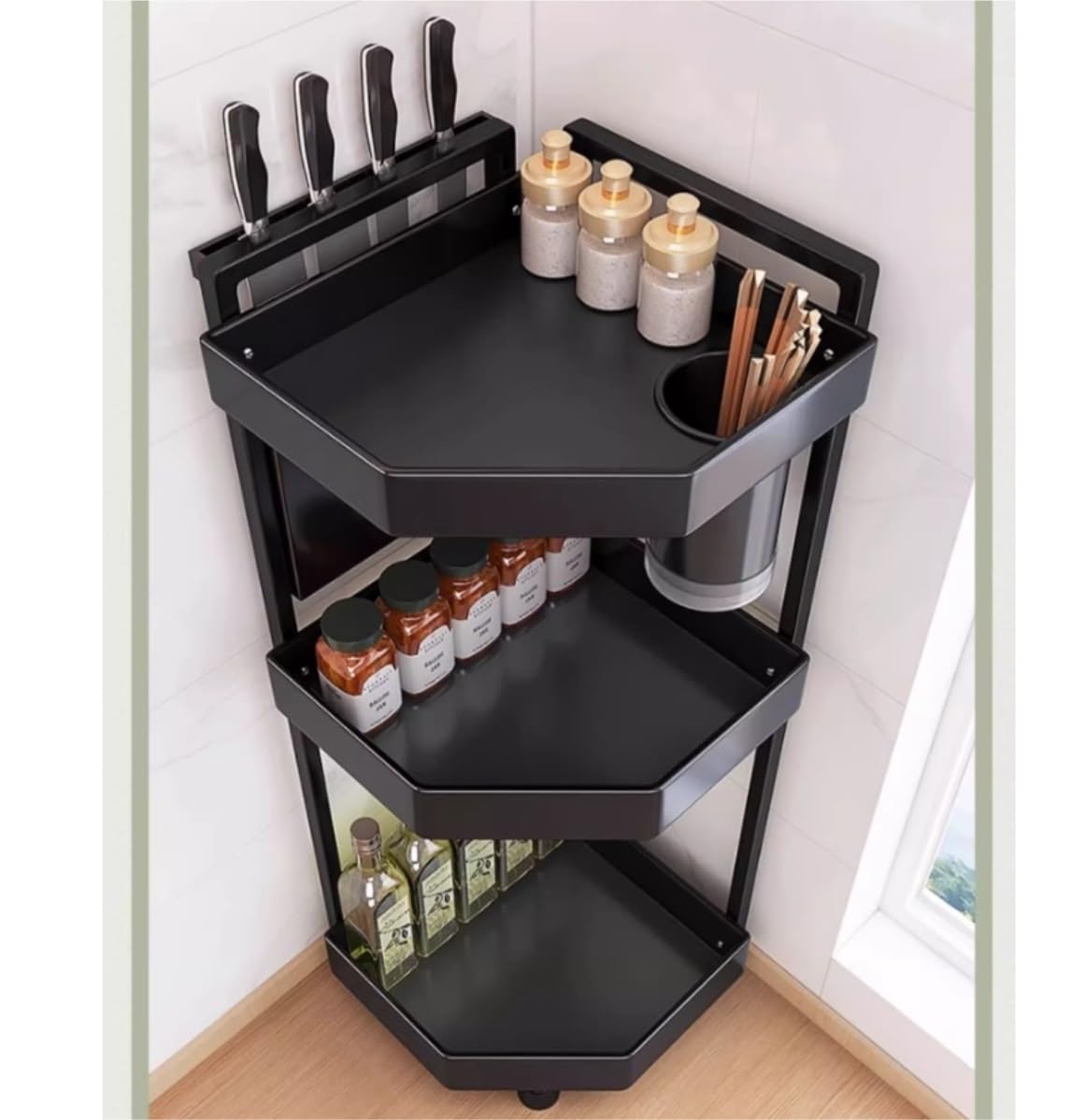 półka na przyprawy, 3-poziomowy organizer na przyprawy ze stali węglowej do przechowywania blacie(37 * 28 * 70cm)