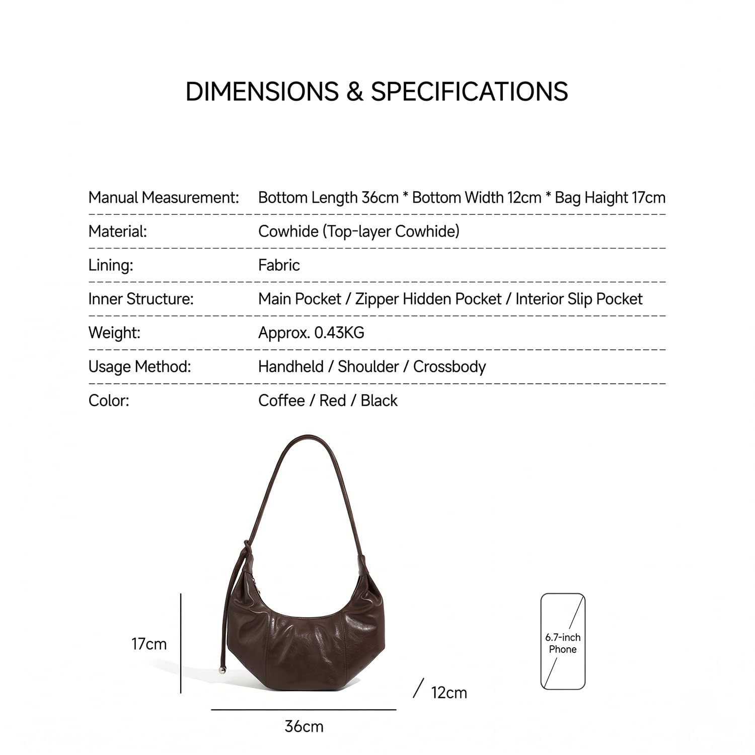 Damen Croissant Tasche aus echtem Leder, Retro Unterachseltasche und Schultertasche, Klassische Halbmond Umhängetasche mit verstellbarem Gurt für Büro und Alltag Braun