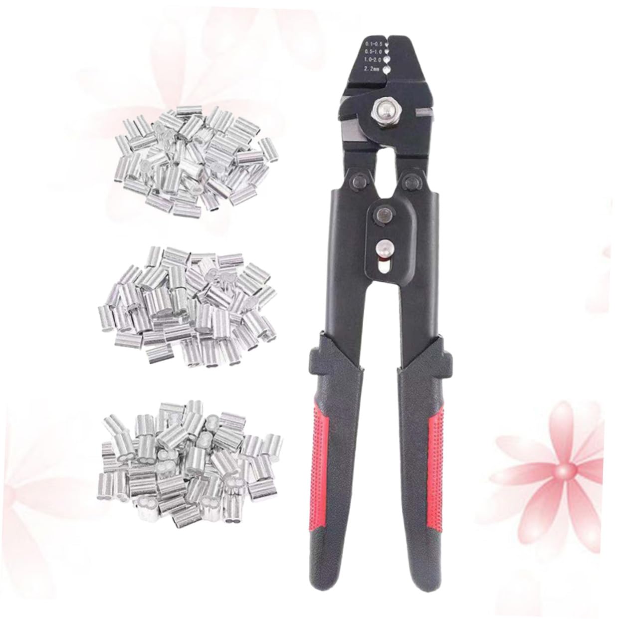 NUOBESTY Pinza Crimpatrice per Cavi e Corde con Manico Antiscivolo, Acciaio al Carbonio e Alluminio, 4 Posizioni di Crimpatura, Kit con 180 Manicotti in Alluminio per Pesca e Lavori