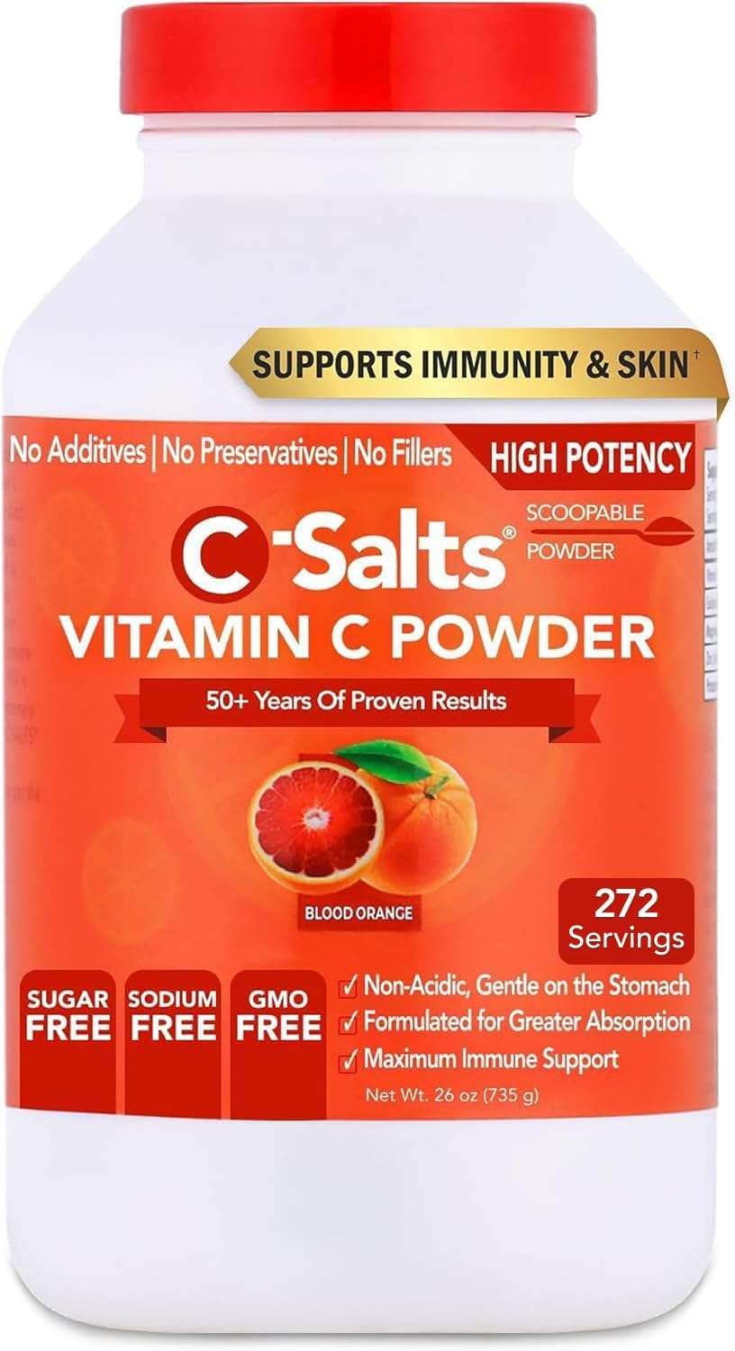 C-Salts Vitamin C Powder - 100% Pure Buffered Ascorbic Acid Powder - Daily Immune Support & Collagen Production - Stomach-Friendly Organic Vegan Non-GMO Sugar-Free - 272 Servings - Blood Orange, 26oz