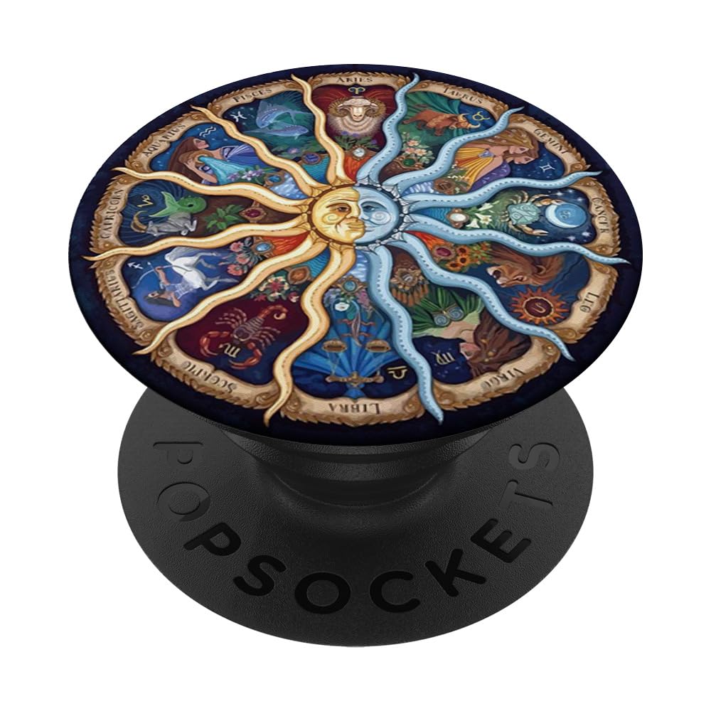 Zodiac Astrology Wheel Star Sign Symbol Astrology Birth Grip PopSockets Adhesive PopGrip