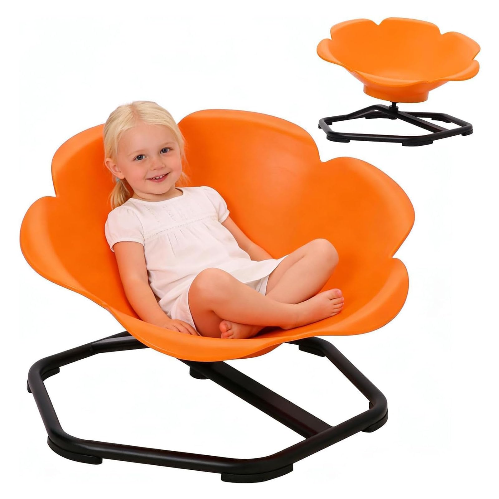 Extra Large Spinning Chair for Kids, Teens, Adults, Autism 360° Swivel Sensory Seat, Wobble Seat with Armrest & Backrest for Autistic & ADHD People, Sit and Spin Training Body Coordination (Orange)