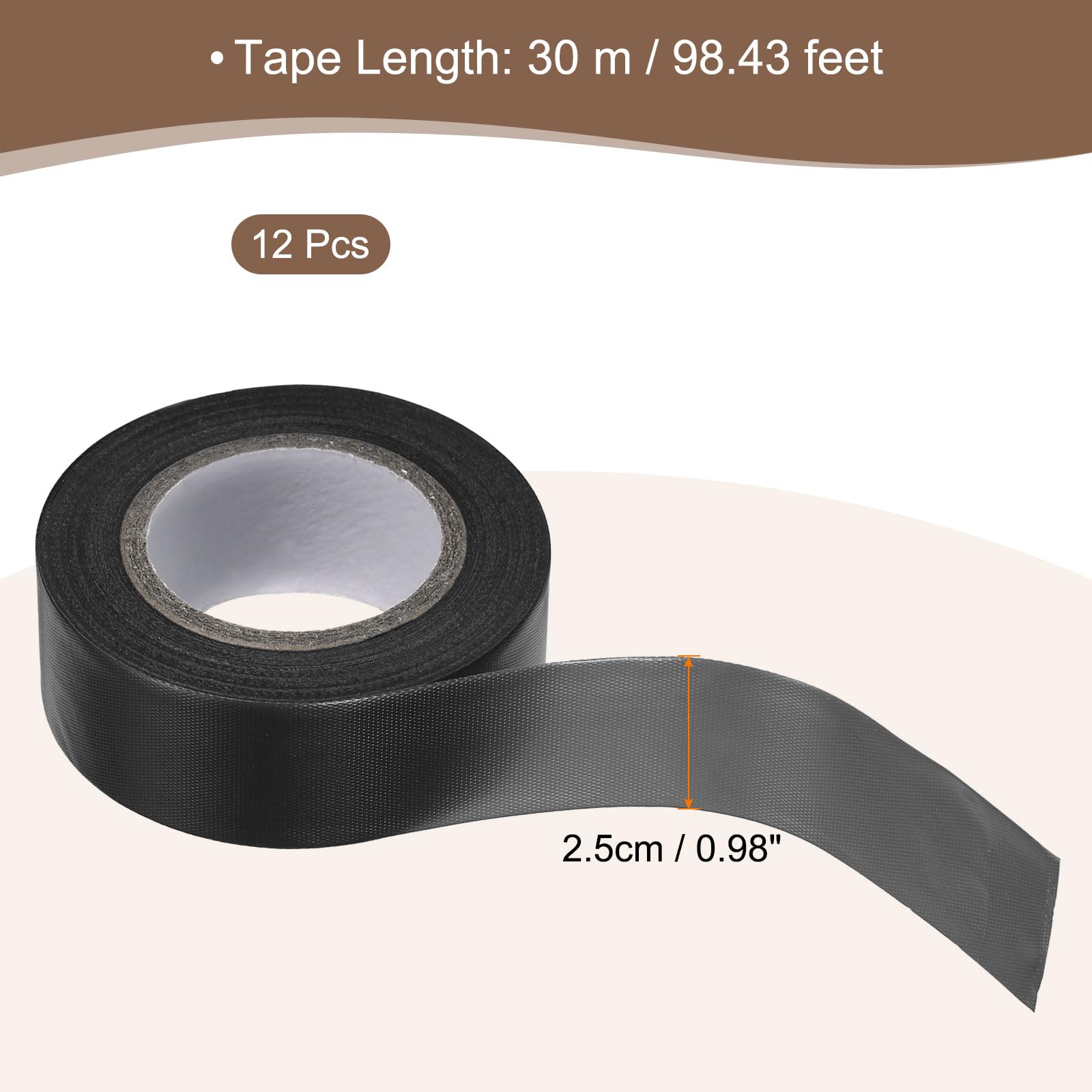 MECCANIXITY Flagging Tape,12 Pcs Non-Adhesive Plastic Neon Survey Marking Tape 1 Inch x 98 Feet for Tree Hunting Boundaries Hazardous Areas Marking Ribbon Black