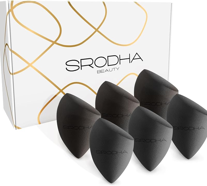 Conjunto de 6 esponjas para maquiagem Srodha, formato chanfrado, preto