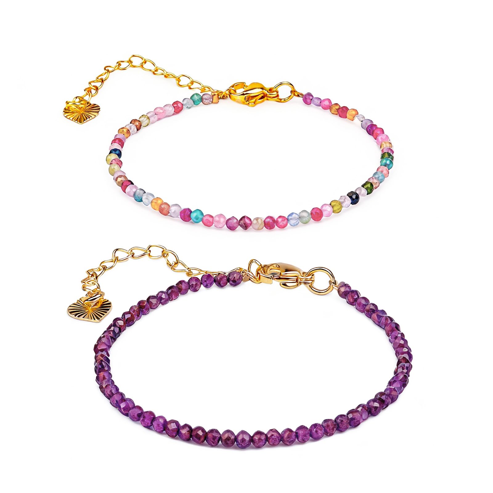 Mwmoeen Echtes Naturstein Armband 2er Set Damen, Naturdiaman
