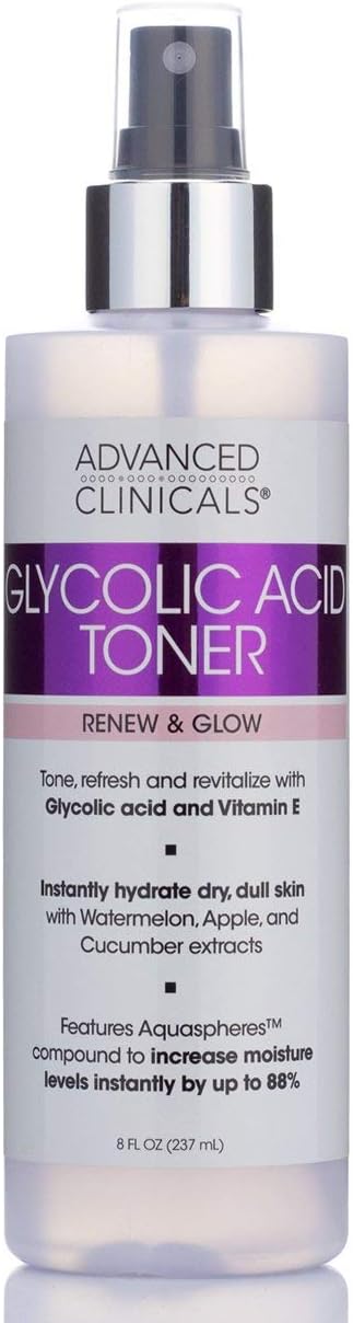 Advanced ClinicalsGlycolic Acid Facial Toner Natural Extracts Renew Aging, Oily, & Dry Skin for Firm, Soft Glow Alcohol Free Moisturizing Spray W/Watermelon & Cucumber Extracts - 8 Fl Oz