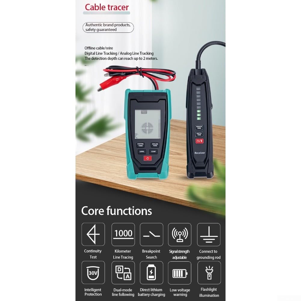 Detector de cables, localizador de cable analógico digital dual, rastreo de cables enterrados de 2 m de profundidad con sensibilidad ajustable para renovación y mantenimiento de circuitos