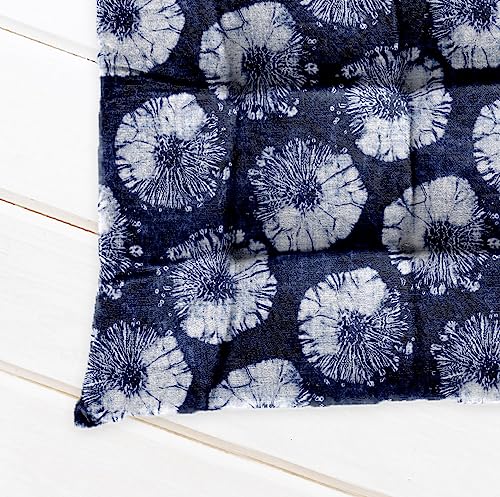 Image of Cotton Shell with Mixed Fiber Filled Printed Chair Cushion - Blue Print (Pack of 1)