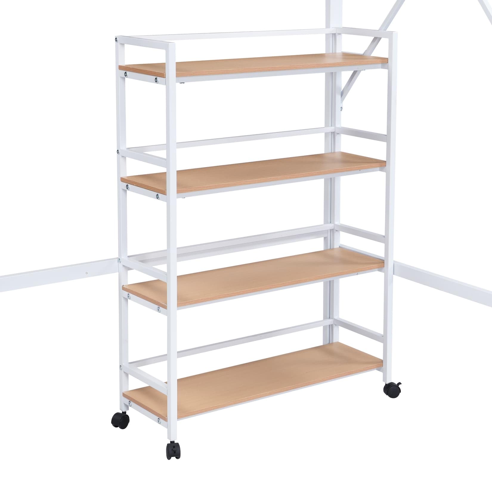 Lit Mezzanine Enfant 90x200 Métal,Lit Mezzanine 1 Place avec étagère à 4 Niveaux sur roulettes,Escalier de Rangement,Tringle à Vêtements,Haute Barrière,pour Enfants Ados