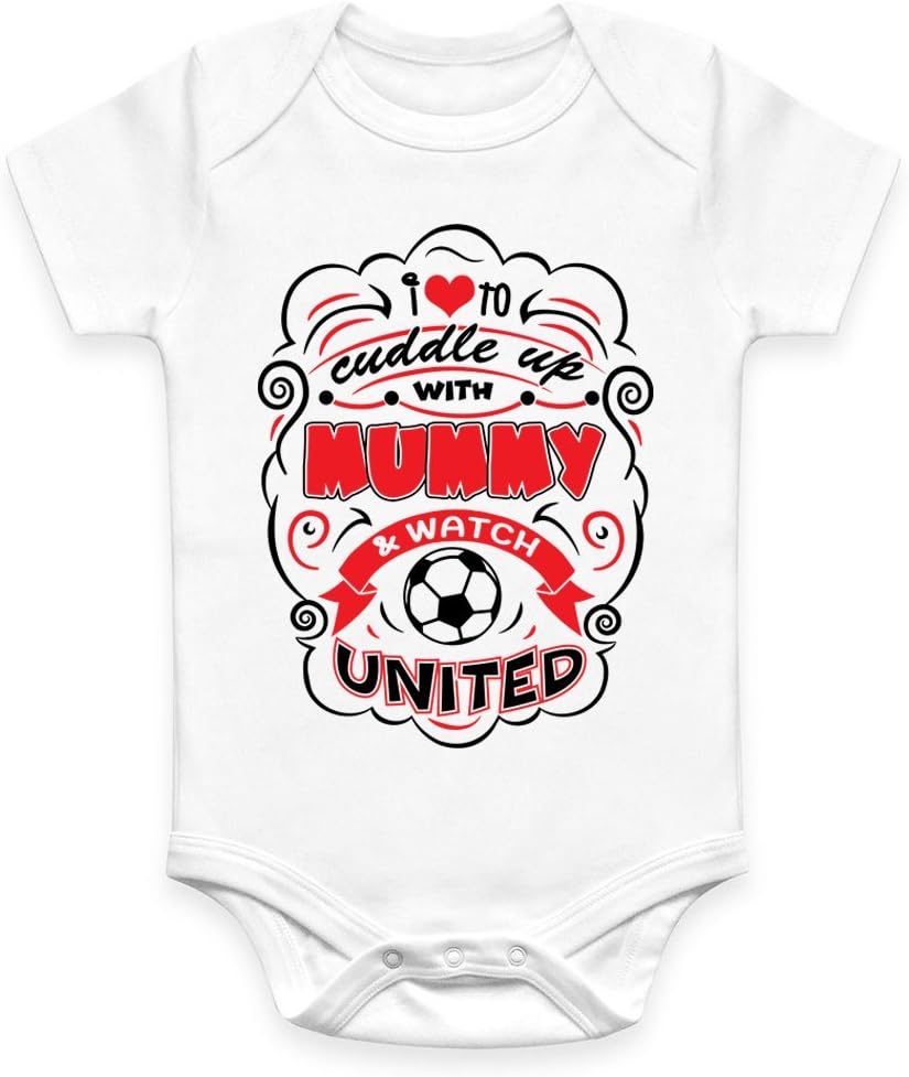 Coco RascalBaby Boy Girl Cuddle Mummy Manchester Footie Man United MUFC Football White Bodysuit Grow Vest (0-18 Months)