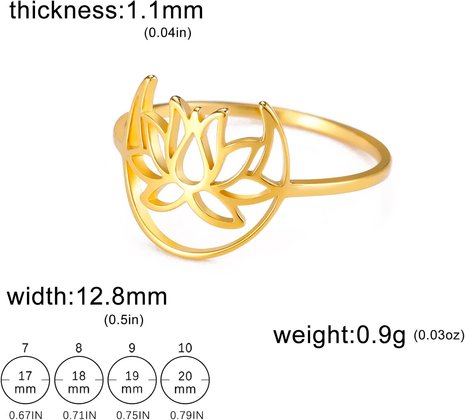 TEAMER Lotus Ring Stainless Steel Moon Lotus Ring Geometric Ring Simple Jewelry for Women - Image 6