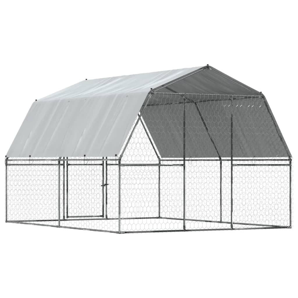 IKAYAA Recinto per Cani da Esterno Box per Cani con Tetto e Anta Kennel per Cani da Esterno Gabbia Cani in Acciaio Zincato-375 x 285 x 230 cm