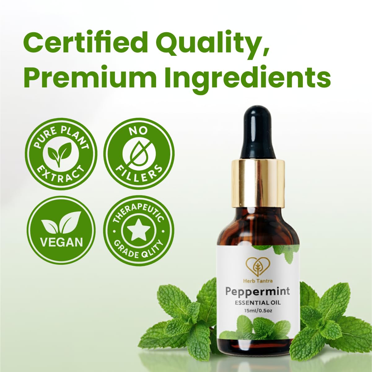 Herb Tantra Peppermint Essential Oil | 100% Pure, Natural, Undiluted, Respiratory Support, Cooling, Focus, Muscle Relief, Candle & Soap Making | 15 ml 3