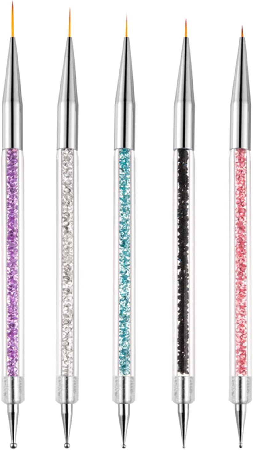 5 stks Doubel Ended Nail Art Borstels, Nail Art Liner Brushe, Nail Dotting Tools, Pull Line Geschilderde Pen Nail Dotting Gereedschap Set Voor Diy Nail Art Ontwerpen