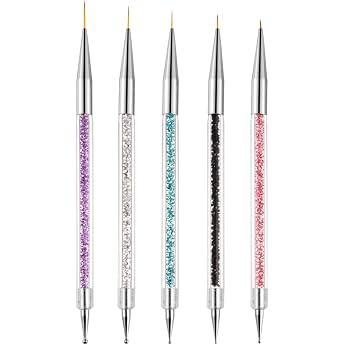 Sularpek Nail Art Brushes 5 Pieces Nail Design Brushes Nail Art Dotting Tools Nail Art Liner Brush for Nail Polish Dotting Fine Painting DIY
