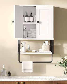 Bathroom Wall Cabinet, White Medicine Cabinet with Towel Rack