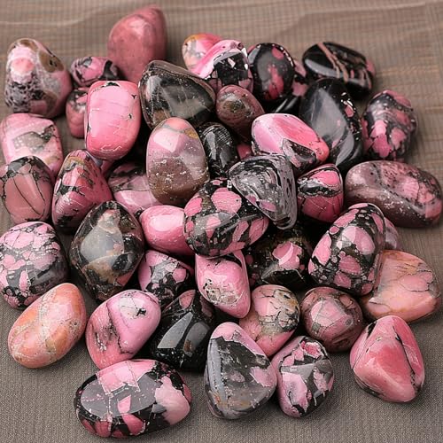 Image of Polished Rhodonite Crystal Chips Bulk 128 Pcs - 0.4 inch Small Colorful Tumbled Stone Chips Rocks, 10 oz Crushed Sea Glass Vase Filler Stones for Healing, Reiki, Crafting, Home Decor