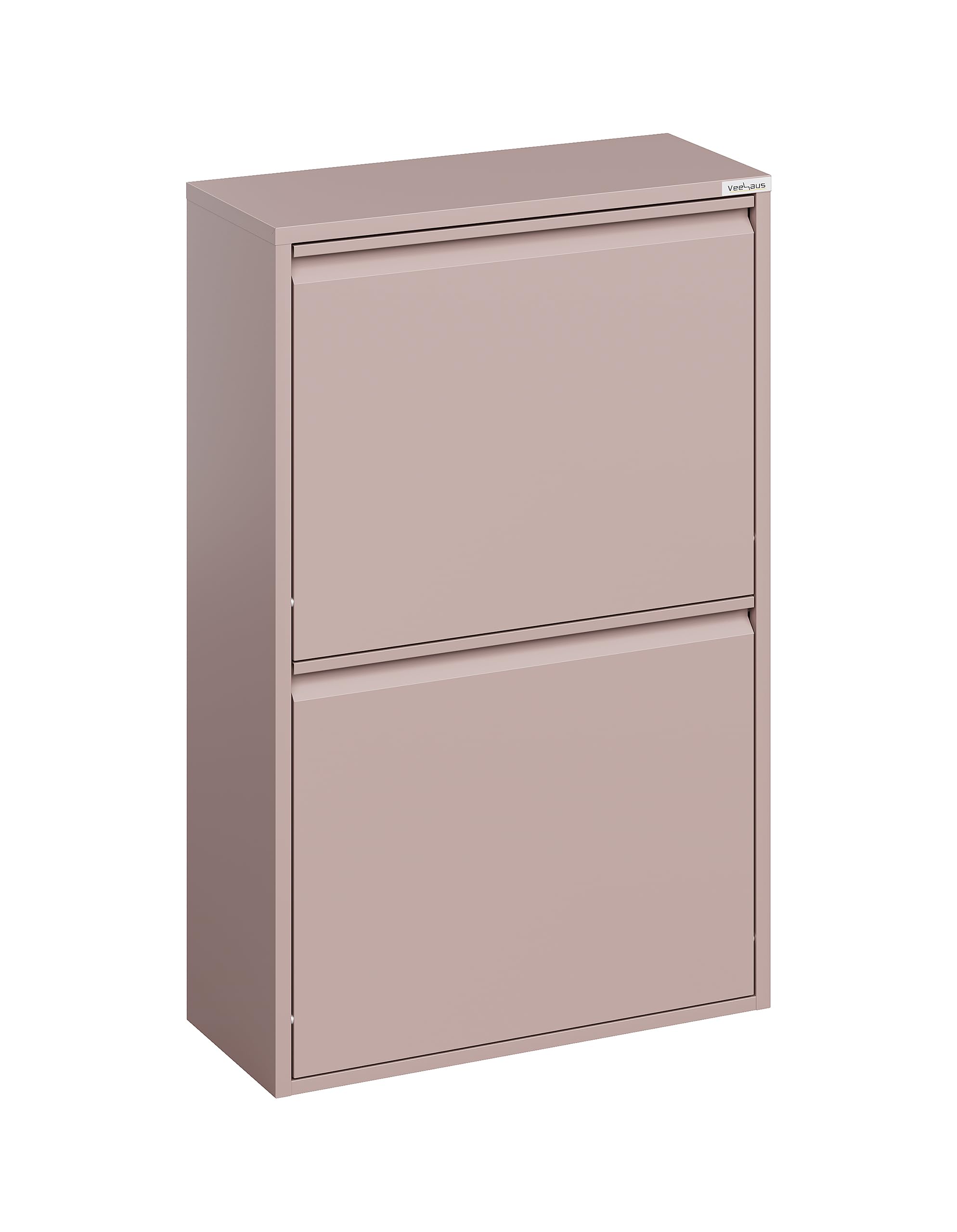 VEEHAUS Küchen Mülltrennsystem, Metall Müllschrank, 4 Klappfächer 4 x 15 L | Freistehend & vormontiert, 4 einzeln öffenbare Klappen, Magnetische Front, Herausnehmbare Eimer, 60L Rosa