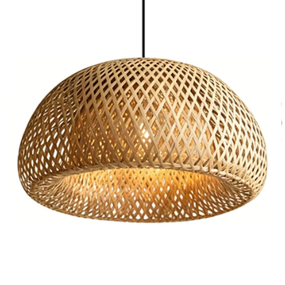 Cssykv Natural Bamboo Lantern Pendant Lamp, Japanese Wabi-Sabi Style Lighting Fixture Hanging Zen Style Teahouse E27 Chandelier Handmade Wicker Bird's Nest Shade For Living Bedroom Restaurant