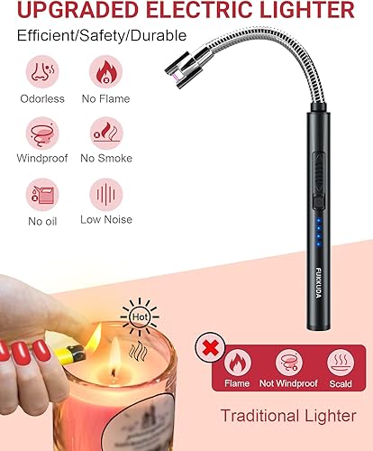 Miniatura 2 de Encendedor de velas eléctrico, de arco, con batería de plasma recargable USB, sin flama y resistente al viento, con interruptor doble de seguridad