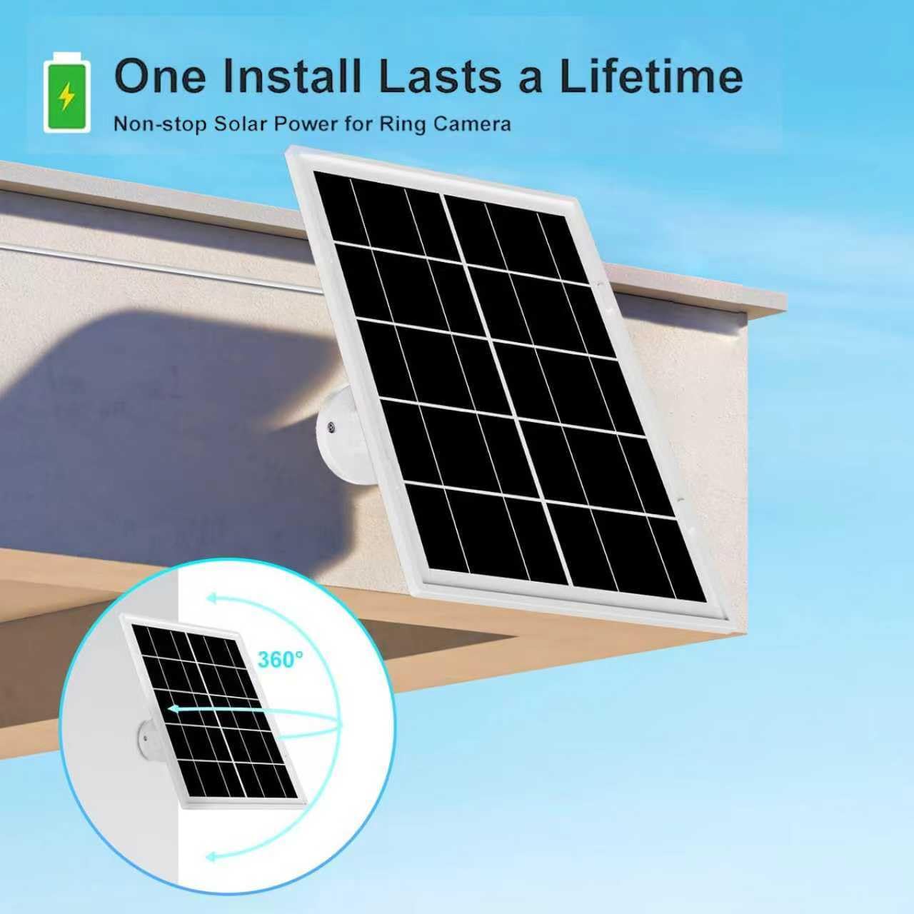 Lot de 4 panneaux solaires 7 W pour caméra de sécurité pour caméra de sécurité extérieure à batterie rechargeable CC 5 V, support de sécurité réglable à 360 ° – Câble micro USB et USB-C de 3 m