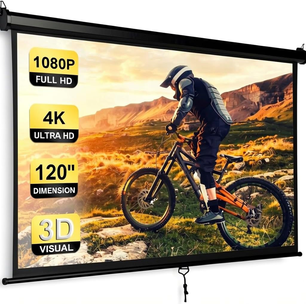 Smartxchoices 120" HD Manual Projector Screen 1:1 Format with Auto Lock Anti-Crease Home Theater Office Wall Mounted Ceiling Pull Down Projection 1.1 Gain Matte Black,View Size: 84 x 84 inches