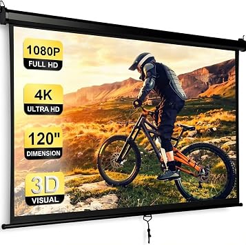 120" HD Manual Projector Screen 11 Format with Auto Lock Anti-Crease Home Theater Office Wall Mounted Ceiling Pull Down Projection 1.1 Gain Matte Black,View Size 84 x 84 inches