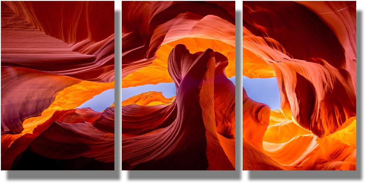 Canvas Wall Art Antelope Canyon Posters Wall Paintings 3 Piece Antelope Canyon Natural Rock Wall Art for Living Room Arizona American Wall Art Stretched and Framed Ready to Hang 16X24X3 INCH