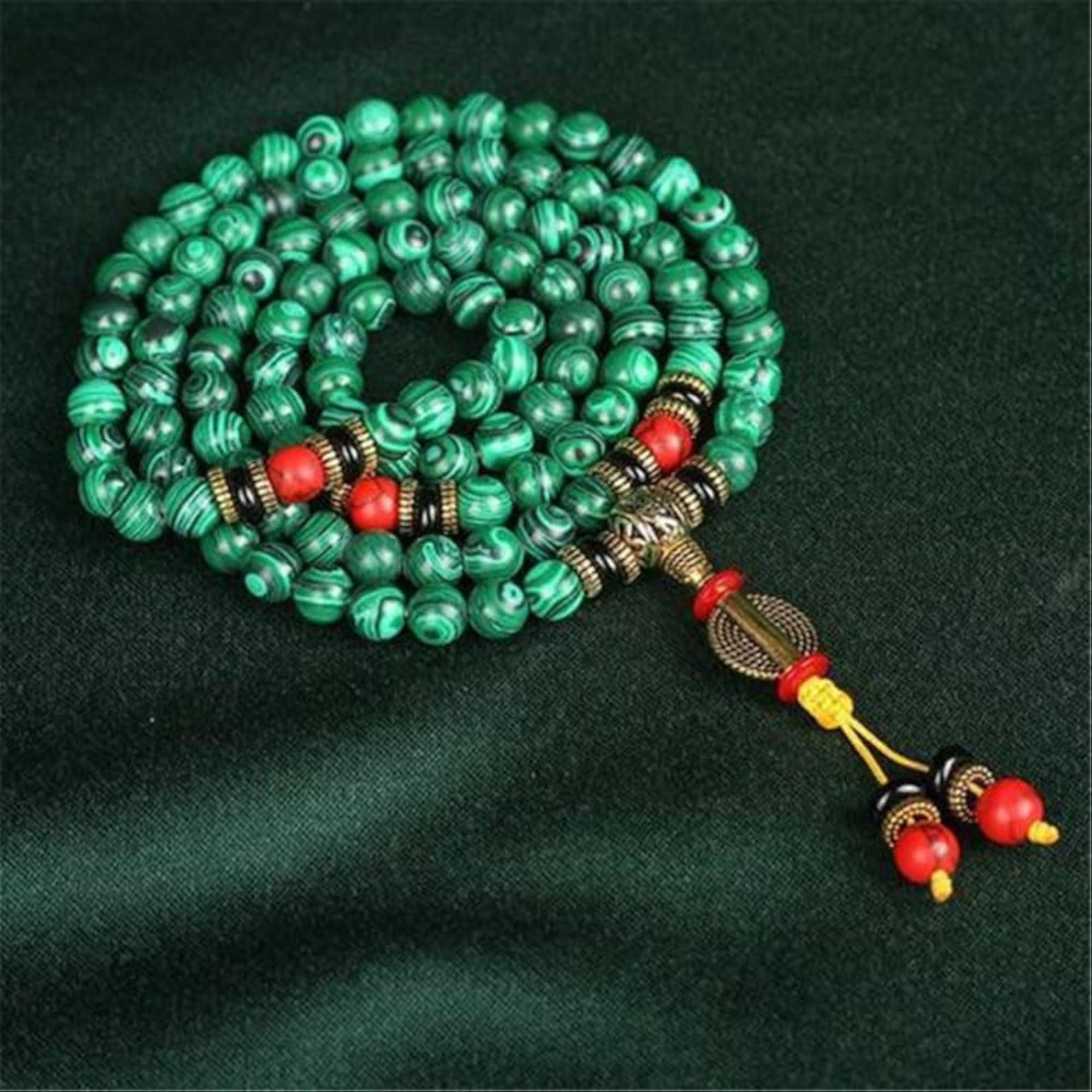 Natural Malachite & Red Jasper 108+1 Beads Prayer Mala Necklace