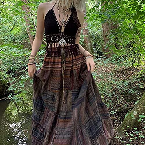 Women's Boho Print Elastic Waist Vintage Floral a