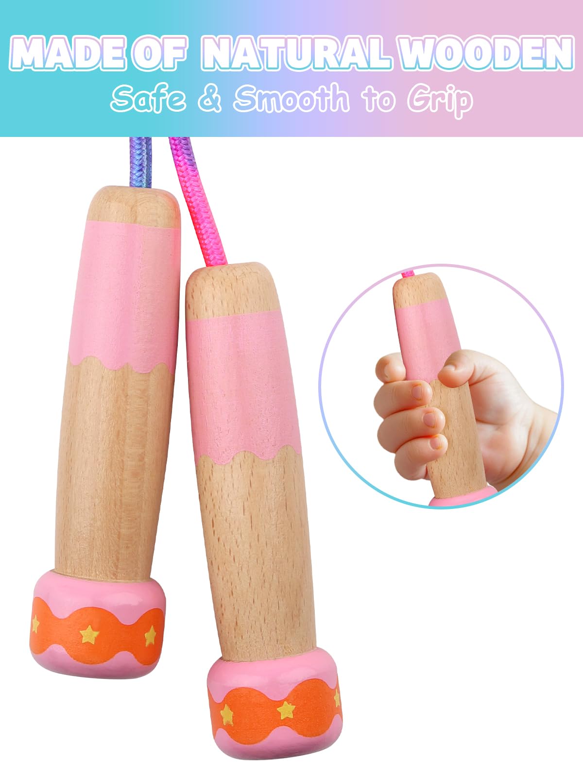 Lorvain - Cuerda de saltar ajustable para niños, cuerdas de saltar para niños con mango de madera para niñas y niños, cuerdas de saltar pesadas para fitness, entrenamiento, ejercicio, actividades